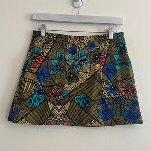 Zara Olive Multi Floral Geometric Mini Skirt
